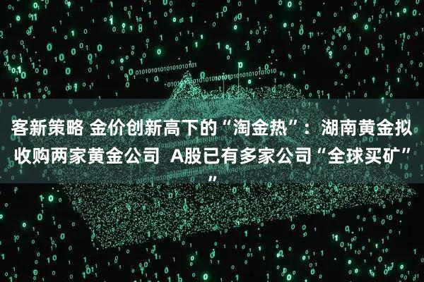 客新策略 金价创新高下的“淘金热”：湖南黄金拟收购两家黄金公司  A股已有多家公司“全球买矿”