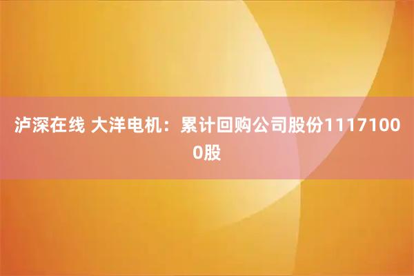 泸深在线 大洋电机：累计回购公司股份11171000股